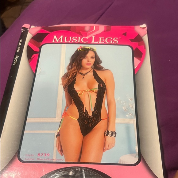 Music Legs Black and Rainbow Lace Chemise - Picture 2 of 3